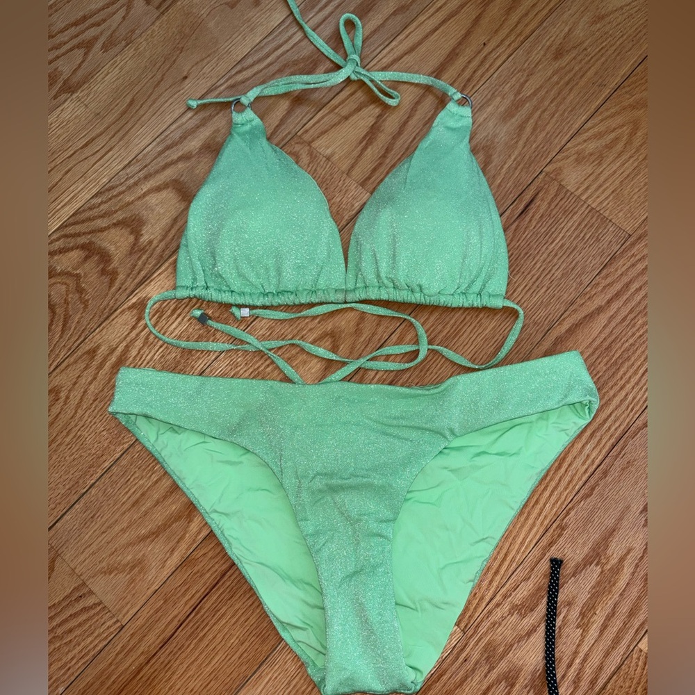 Shimmery Green Triangle Bikini Set